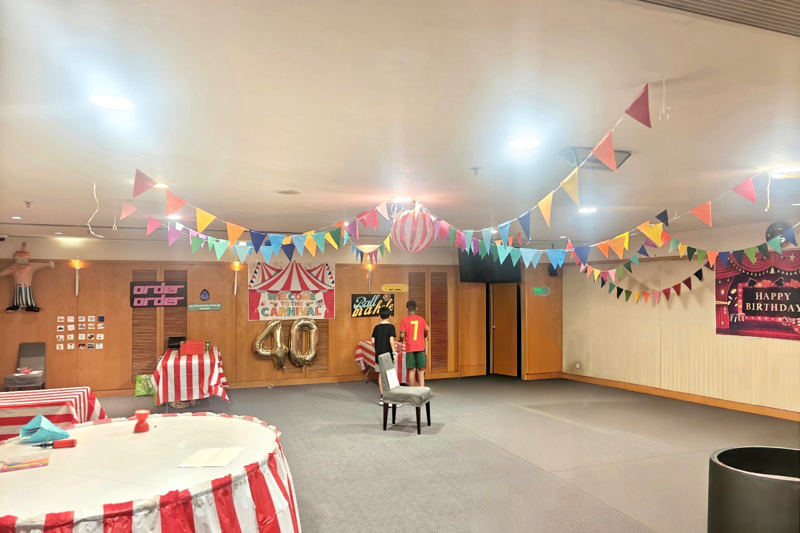 A function room dressed as a carnival