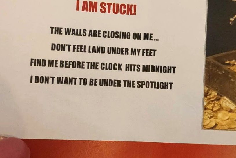 A printed treasure hunt clue card