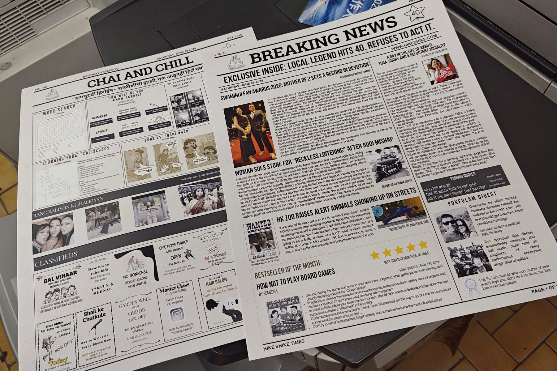 A custom printed newspaper on a table