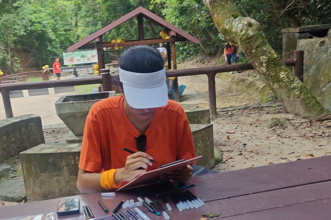 A competitor reading a printed task sheet at a trail checkpoint